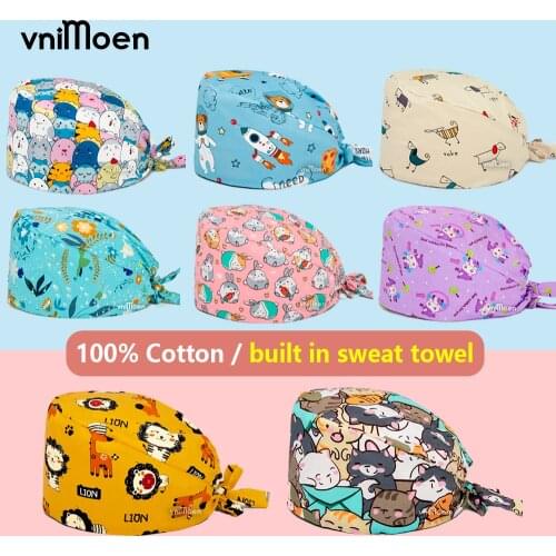 Vnimoen Unisex cotton clinique Dentiste Dentisterie scrub hat Floral print Scrub cap High Quality beauty salon Elastic work cap