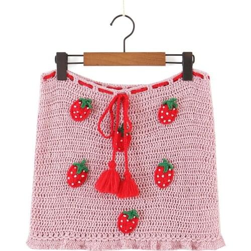 Pink Fruit Elegant Mini Skirt Women Summer 2021 Lace Up Sexy Skirts Lady Sashes Flounced Edge Fashion Skirt Female