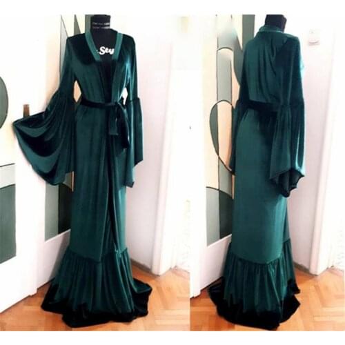 Ladies Pajamas Corduroy Solid Bat Sleeve Lotus Leaf V-Neck Bathrobe Sized S-6XL