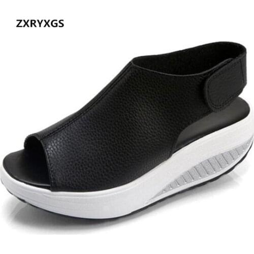 2019 Newest Summer Genuine Leather Shoes Woman Sandals Casual Shoes Platform Wedges Sandals Women Shoes sandals Plus Size 43