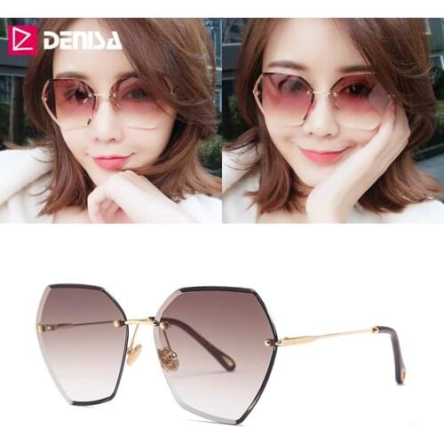 DENISA Rimless Hexagon Sunglasses Shades For Women Cutting Lens Fashion Sunglasses Brand Woman UV Protection Sun Glasses G31258