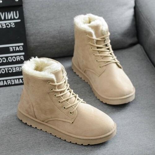 2021 Women Winter Snow Boots Warm Flat Plus Size Platform Lace Up Ladies Womens Shoes New Flock Fur Suede Ankle Boots Female