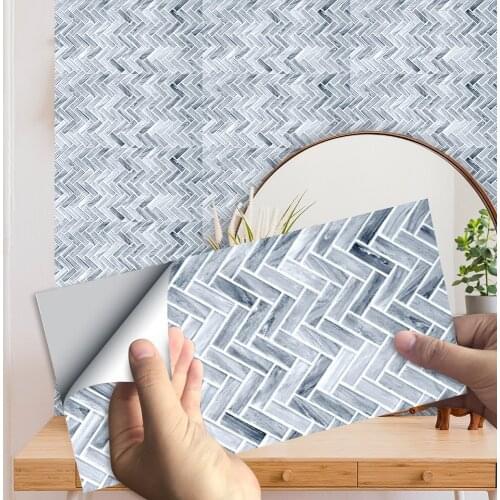 10pcs/set Marble Pattern Tiles Sticker Kitchen Bathroom Bedroom Home Decor Glossy Surface Waterproof Peel & Stick Art Wallpaper