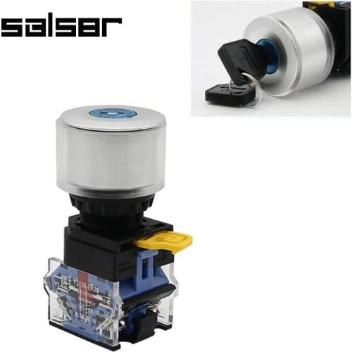 30mm Key Knob Two Three Positions LA38A-11Y/21/30 Latching Fixed / Momentary Reset 10A 1NO1NC 2NO Rotary Switch