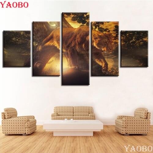 5pcs/set diy 5d diamond painting Animal Lion Diamond embroidery mosaic Painting Living Room Office Bathroom Restaurant Decor