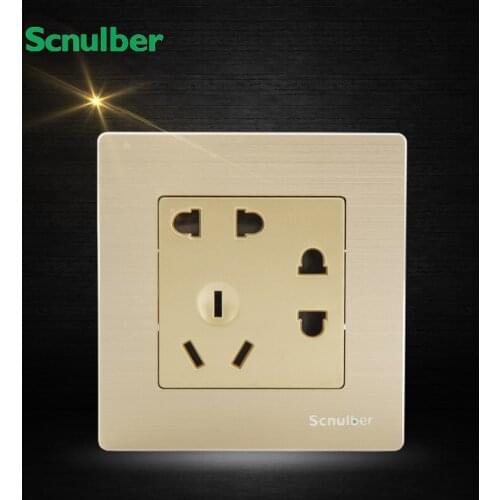 7 poles double 2 pins and single 3 pins metal brushed wall switch socket brand
