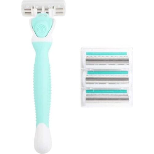 Womens 6 Layer Blade Head Shaving Razor With Non-Slip Handle 4 Replacement Cartridge Refills Trimmer Hair Removal Tools