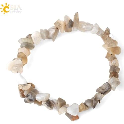 CSJA Persian Agates Strand Bracelets Natural Stone Chip Irregular Onyx Beads Women Girl Elastic Bracelet for Christmas Gift G636