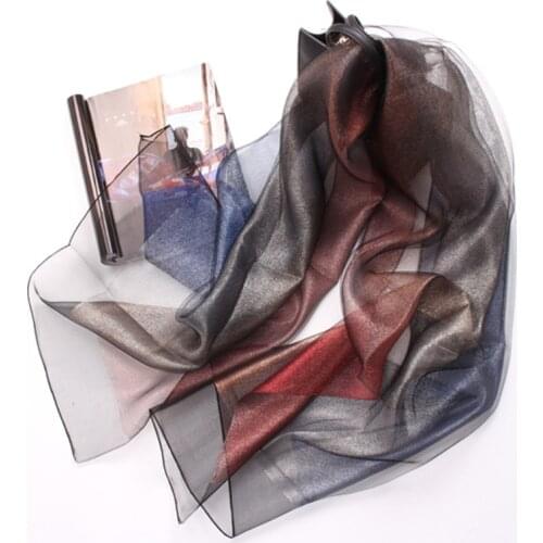 Double Gradient Color Organza Silk Mulberry Silk Custom Sky Scarf Dress Shawl Ladies Silk Scarf Wholesale Two-piece