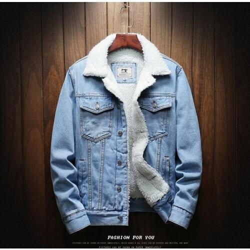 Men Light Blue Winter Jean Jackets Outerwear Warm Denim Coats New Men Large Size Wool Liner Thicker Winter Denim Jackets Size6XL