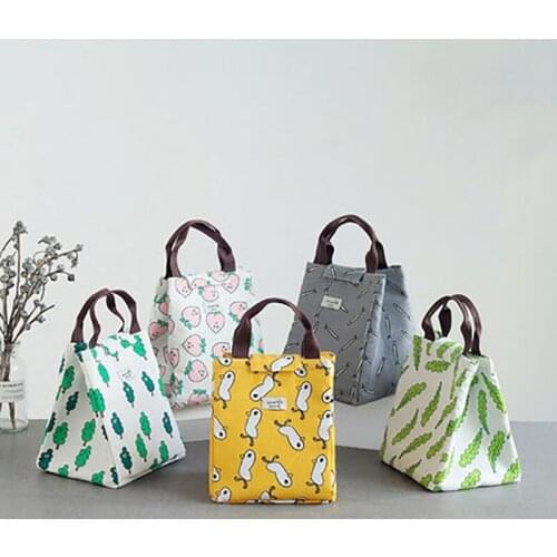 Food Insulation Bag Canvas Ice Packs Oxford Deploy Waterproof Sack Picnic Lunch Bolsa Folding Storage Student Lunchbox Pocket