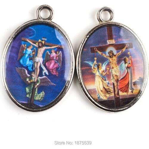 Catholic Pendant Accessory Jesus on The Cross With Angel Two Side Same Image