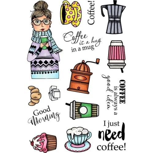Coffee Dessert GirlMetal Cutting Dies Matching Clear Silicone Stamp Crafts Card Album Making Scrapbooking DIY Stencil 2020