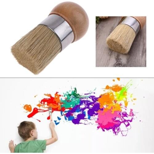 Round Chalk Paint Wax Brush Ergonomic Wood Handle Natural Bristle Brushes Furniture Painting Waxing Tool