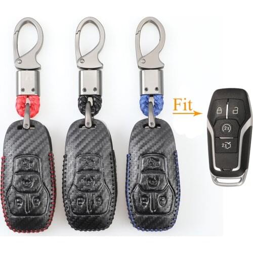 Kutery 10pcs 4 Butttons Leather Car Remote Key Case For Ford Fusion Mondeo Mustang F-150 Explorer Edge fit Lincoln