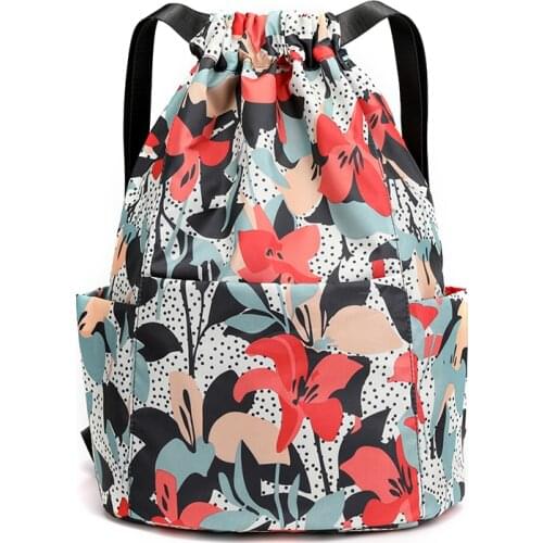 Light Nylon Backpack For Women 2021 Leisure Waterproof Large-capacity Flower Student School Bag Drawstring Portable Backpack Sac