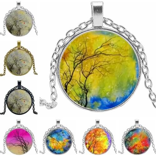 HOT! 2019 Statement Necklace Fashion Life Tree Glass Convex Round Pendant Necklace Charm Girl Jewelry