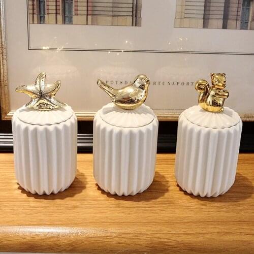 Small Animal Cartoon Electroplating Ceramic Toothpick Storage Jar Small Candy Jar Wedding Festive Makeup Jewelry Finishing Box