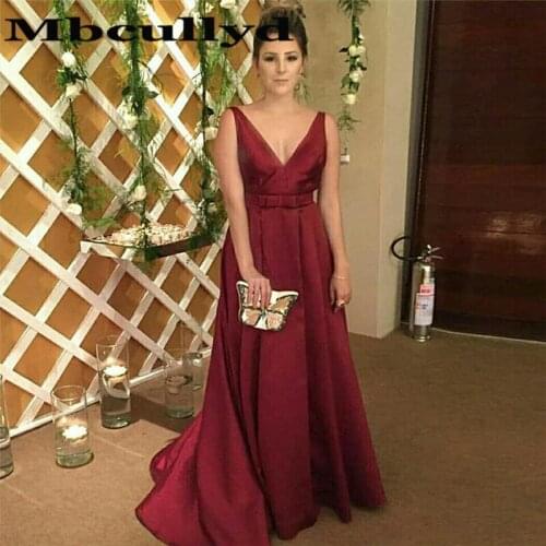 Mbcullyd Red Satin Prom Dresses Long 2020 Formal A-line African Evening Dress For Women Cheap Under 100 Vestido De Festa