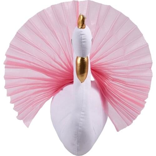 Cute 3D Golden Crown Swan Wall Art Hanging Girl Swan Doll Stuffed Toy Animal Head Wall Decor For Kids Room Birthday Wedding Gift