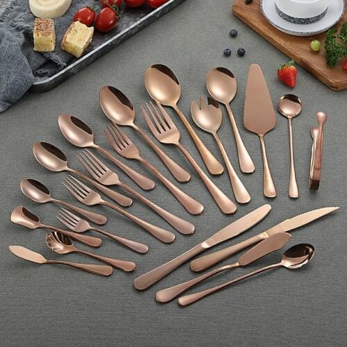 Mirror Tableware Rose Gold Cutlery Set Stainless Steel Dinnerware Set Forks Spoons Knives Dinner Set Complete Kitchen Tableware