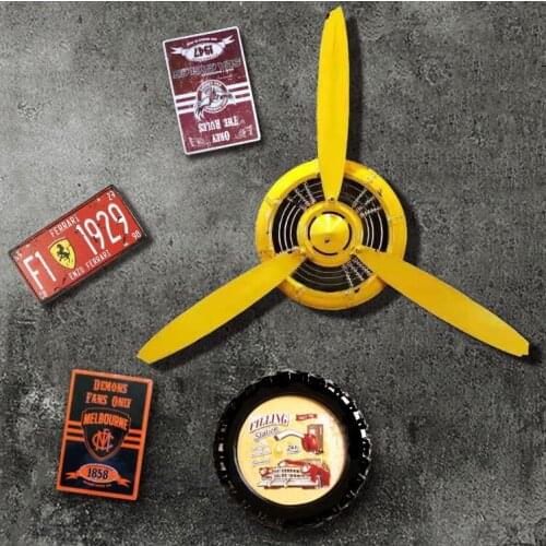 Bar wall mural wrought iron propeller wall hanging old retro industrial wind mural aircraft nose wall clock pendant
