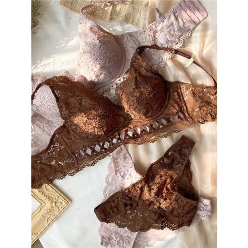 Underwear sexy large size bra thickening gathers breastfeeding adjustable bralette underwire anti-sagging lace lingerie set