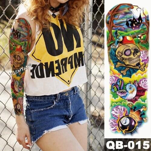 New 1 Piece Temporary Tattoo Sticker Billiard eight brid skull Tattoo with Arm Body Art Big Sleeve Large Fake Tattoo Sticker