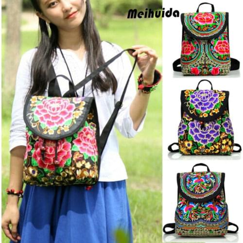 2019 Newest Hot Chinese Style Hippie Boho Backpacks Handmade Peony Flower Embroidered Canvas Ethnic Travel Backpack