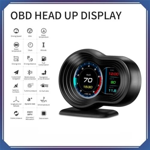 OBD2/GPS Dual System HUD Navigation Display Car ECU Computer OBD2 Speedometer Voltage Fuel Consumption RPM Gauge Turb test