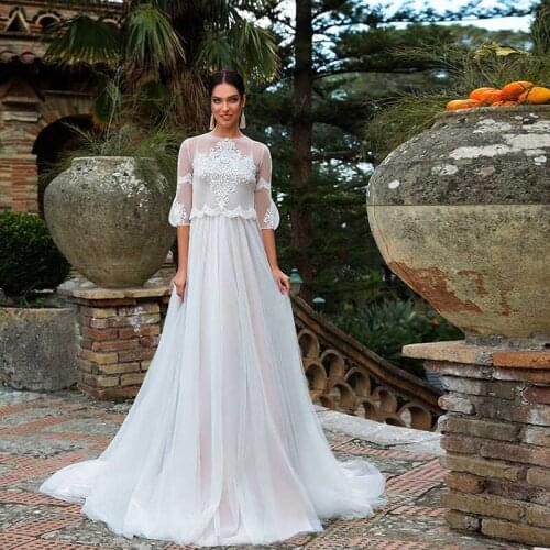 New Spaghetti Straps Two Pieces Wedding Dresses with Half Sleeve Jacket Spaghetti Straps A Line Bridal Gowns 2021