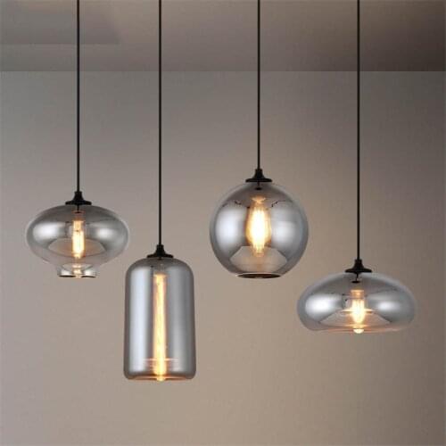 Postmodern Smoke Gray Glass Pendant Lights for Dining Room Hanging Lamp Led Light Fixtures Indoor Lighting Industrial Suspendu