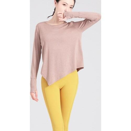 Casual Loose Women Yoga Shirts Long Sleeve Asymmetric Jogger Running T-Shirts Activewear Tops Gym Clothes Workout Top 122359WTA