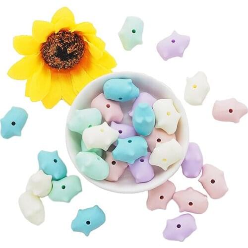 Chenkai 10PCS Pig Shaped Baby Silicone Beads Teether Baby Cartoon Teething For Food Grade Infant Nursing Teether Toy Accessories