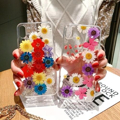 Tfshining For iphone 11 Dried Real Flower Handmade Clear Pressed Case For iphone 11 Pro Max Xs Xr 6 7 8 Plus Girly Back Cover