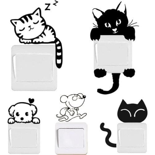 Funny Cute Black Cat Dog Mouse Animls Switch Decal Wall Stickers Home Decals Bedroom Kids Room Light Parlor Decor