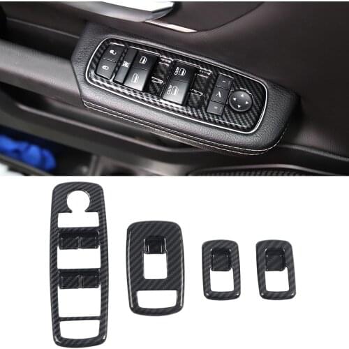 Car Styling 4PCS ABS Carbon Fiber Interior Window Glass Switch Button Lifter Cover Trim for Dodge Ram 1500 2019 2020 Accessories