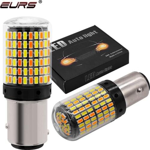 2PCS BAY15D led brake light 1157 7443 3157 led bulb 168smd canbus lamp white yellow signal light dual color 12V