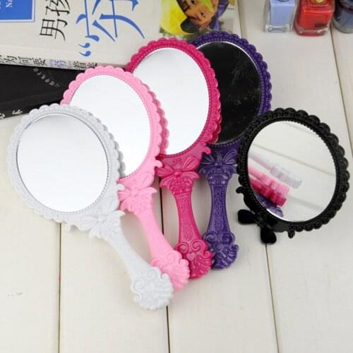 Vintage Carved Handheld Vanity Mirror Folding Antique Travel Makeup Mirror Portable Handle Makeup Mirror Vanity Cosmetic Compact