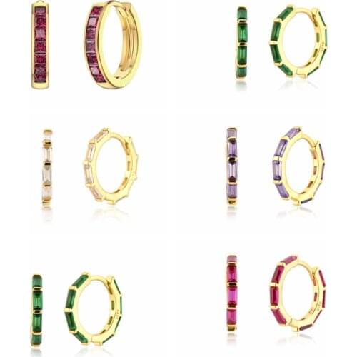 Viny 2021 Trend Earrings Pendientes 925 Sterling Silver Earrings For Women Purple/Green/White Simple Circle Zircon Earrings Hoop