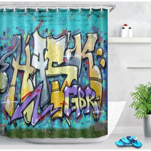 72'' Bathroom Waterproof Fabric Shower Curtain Polyester 12 Hooks Bath Accessory Sets Funny Colorful Magic Graffiti On The Wall