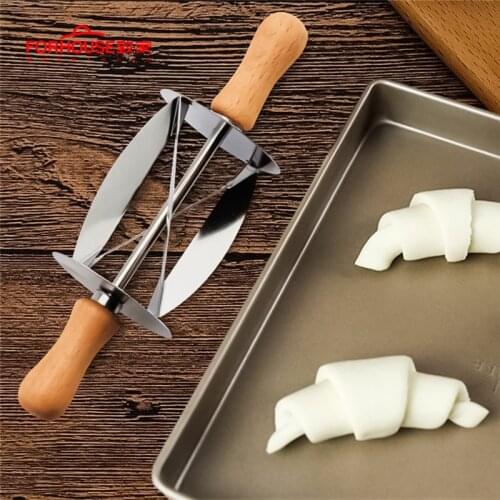 Stainless Steel Rolling Cutter for Making Croissant Bread Wheel Dough Pastry Knife Wooden Handle baking Kitchen Knife