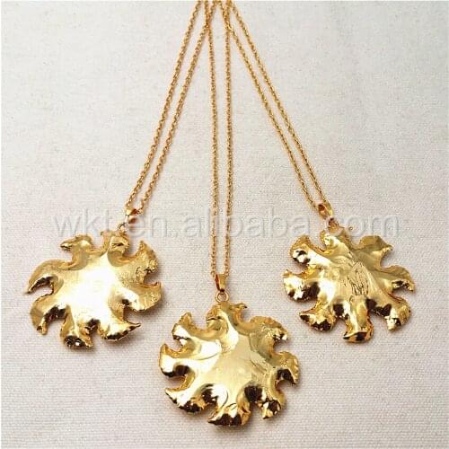 WT-N825 Exclusive Full Gold Dipped Pendant Stone Necklace,35mm Natural At gate with 24k gold dipped Necklace Charm Jewelry Gift