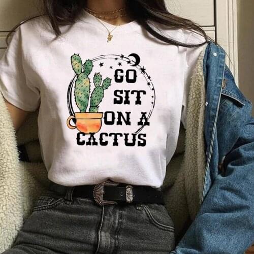 Women Graphic Cartoon Cactus Plant Casual Trend Cute 90s Ladies Print Clothes Lady Tees Tops Female T Shirt Womens T-Shirt