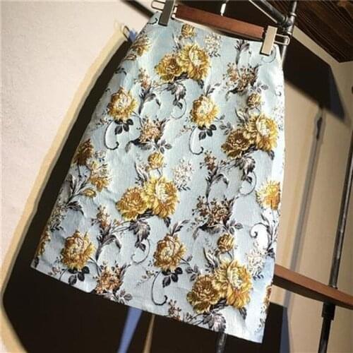Flower Printed Women Skirts Summer New 2021 High Waist Straight Knee-Length Office Lady Elegant Clothing Top Quality