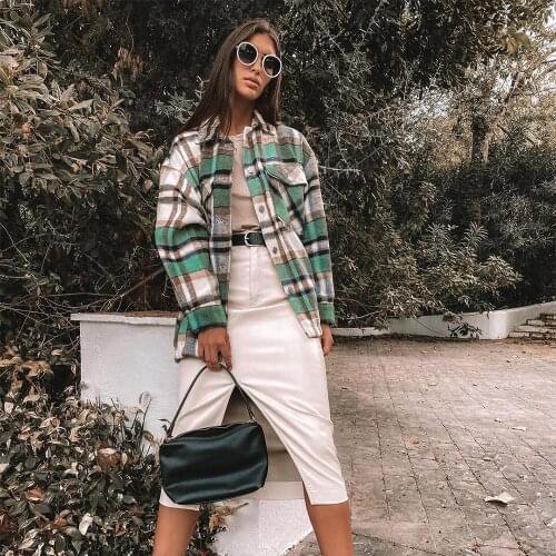 New Pop Women Jacket Plaid Check Full Sleeves Lapel Collar Classic Style Vintage Coat Vogue Outerwear Tops veste femme