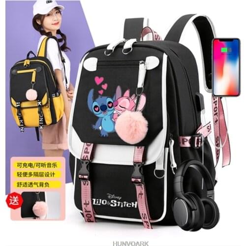 Kawaii Stitch Womens Backpack New High School Students School Bags Womens Splicing Simple Large Capacity Daily Mochila infanti