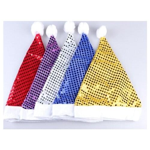 1pcs 28*36cm Sequin Xmas Hat Santa Christmas Adult Cap Shinning Christmas Hat Party Supplies Decoration Decor