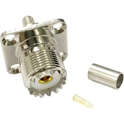 1PC UHF Female Jack RF Coax Connector Crimp RG58 RG142 RG400 LMR195 cable 4-hole Panel Mount Nickelplated NEW wholesale