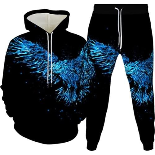 =Spring Autumn Animal Bird Butterfly Frog Parrot Eagle Owl Phoenix Print Clothes Men Women Tracksuit Cartoon Hoodies+Pant 2pcSet